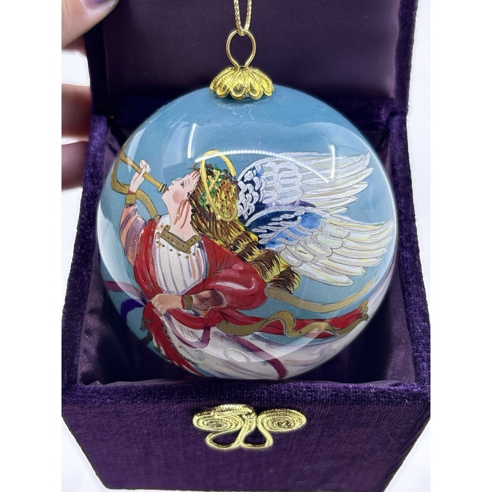 Li Bien Ornament Hand Painted Glass Angel 2003 Christmas Tree Pier 1 Eglomise - Picture 3 of 7